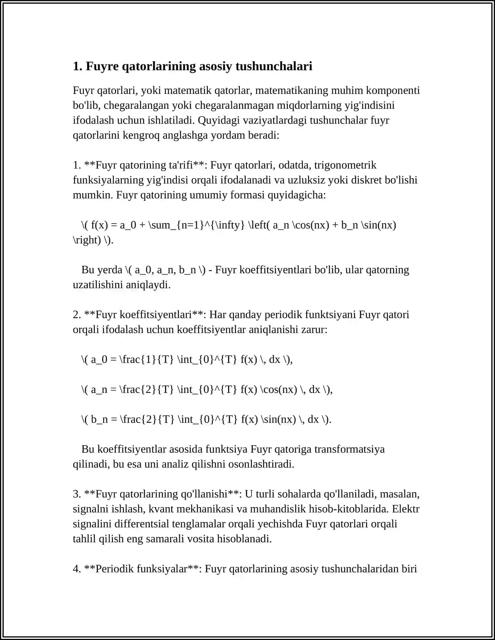 DIFFERENSIAL TENGLAMALAR YECHISHDA FUYRE QATORLARING QOʻLLANILISHI 4