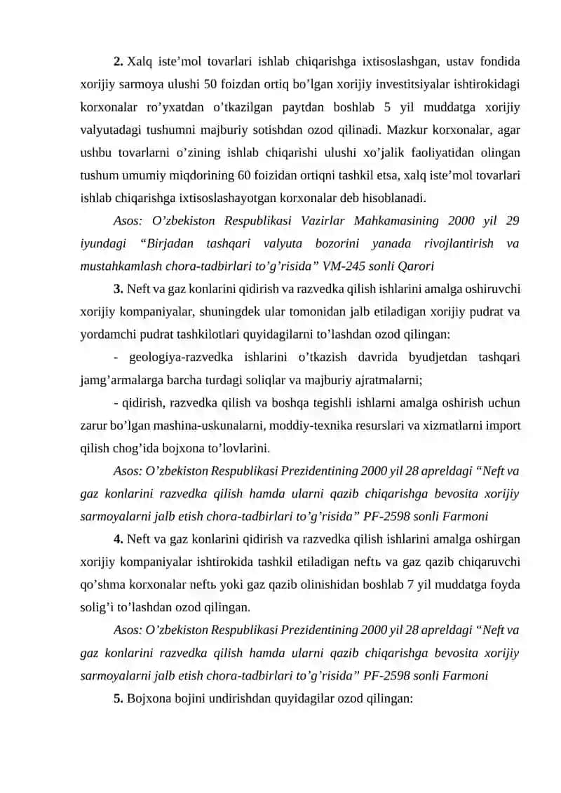 O'zbekiston Respublikasidagi chet el investorlariga berilgan moliyaviy imtiyozlar 4