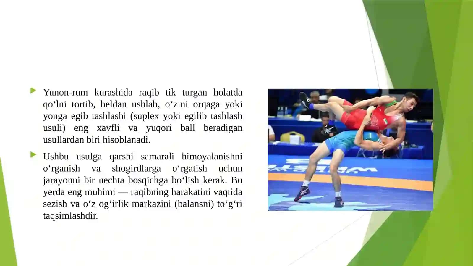 Yunon-rum kurashchisining tik turish holatida - Qo'lini tortib va belini ushlab egilib tashlash usuliga himoyasini o'rgatish 4