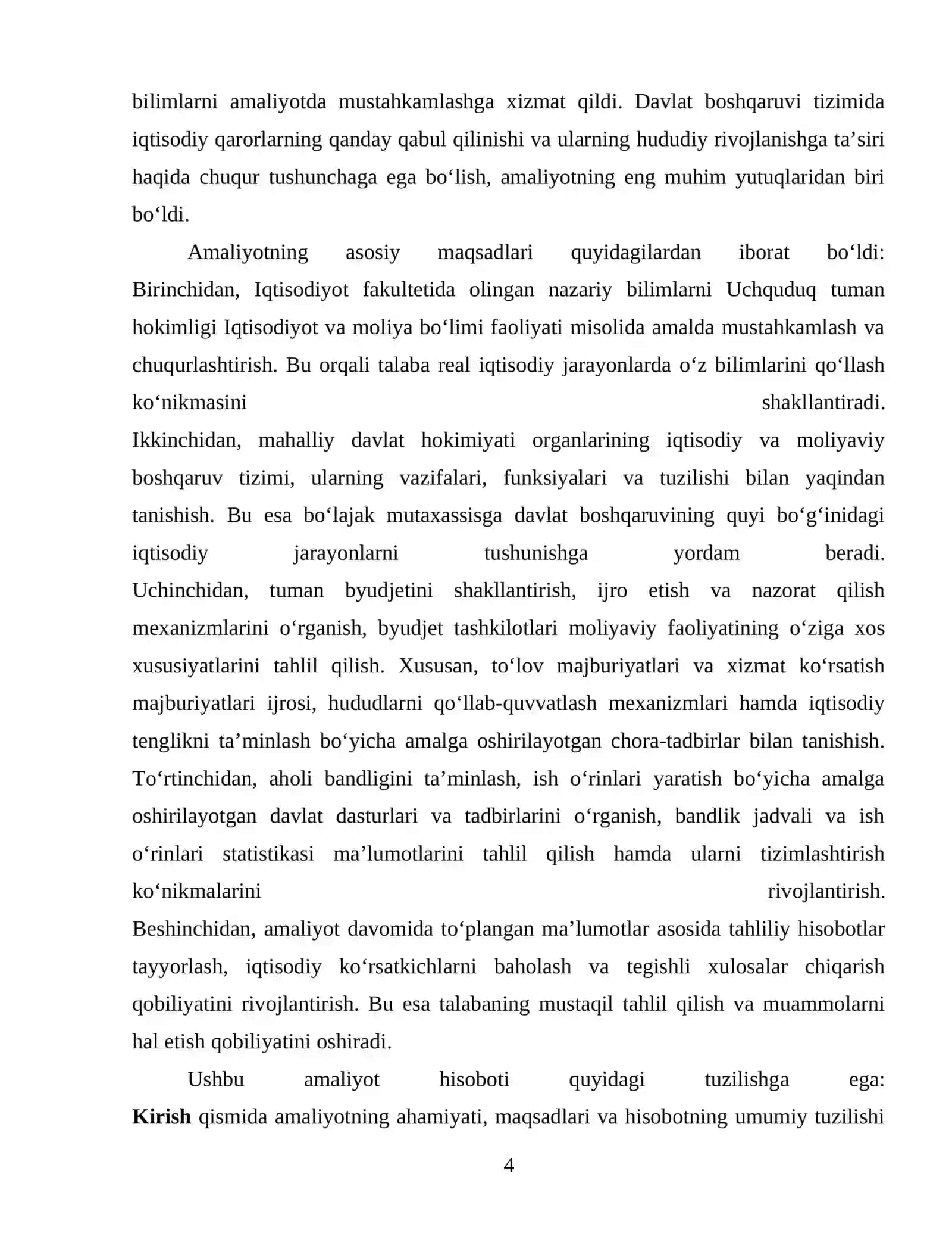 Iqtisodiyot yoʻnalishi boʻyicha Iqtisodiyot va moliya boʻlimi budjet tashkilotlari 4