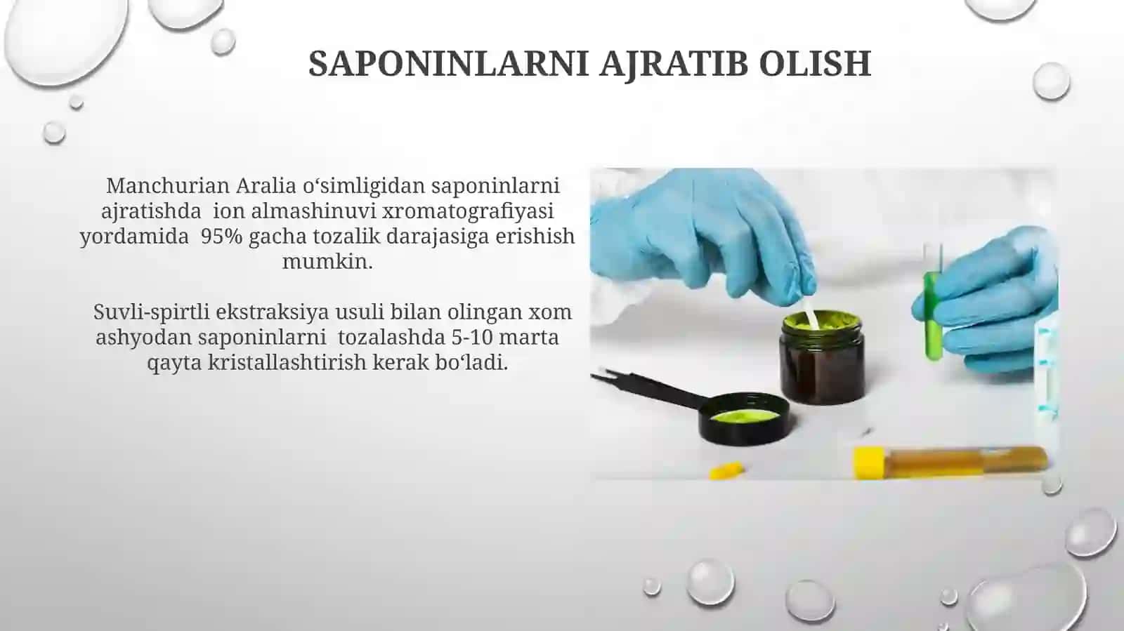 Farmakognoziya:Saponinlarni gemolitik ko`rsatkichini aniqlash 4