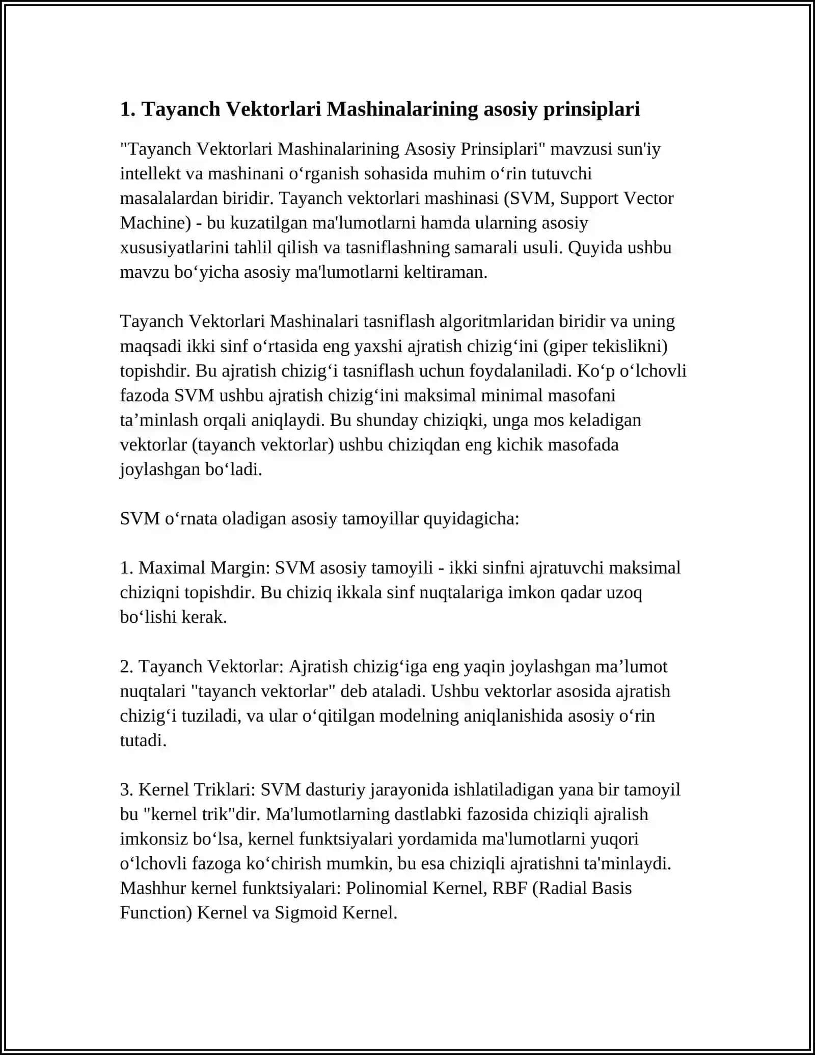 TAYANCH VEKTORLAR MASHINALARI, KOXONEN O’Z – O’ZINI TASHKIL ETUVCHI NEYRON TO’RLARI 4