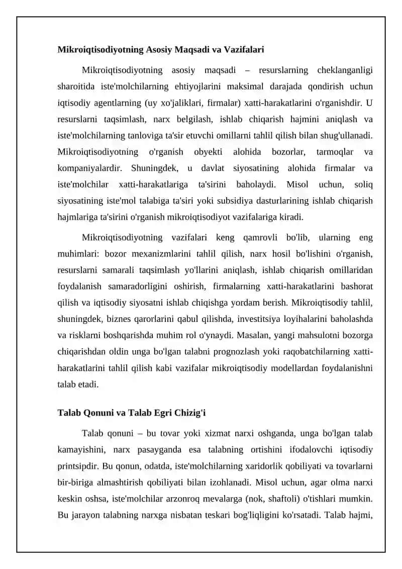 Mikroiqtisodiyotning asosiy tushunchalari va bozor mexanizmlari 4