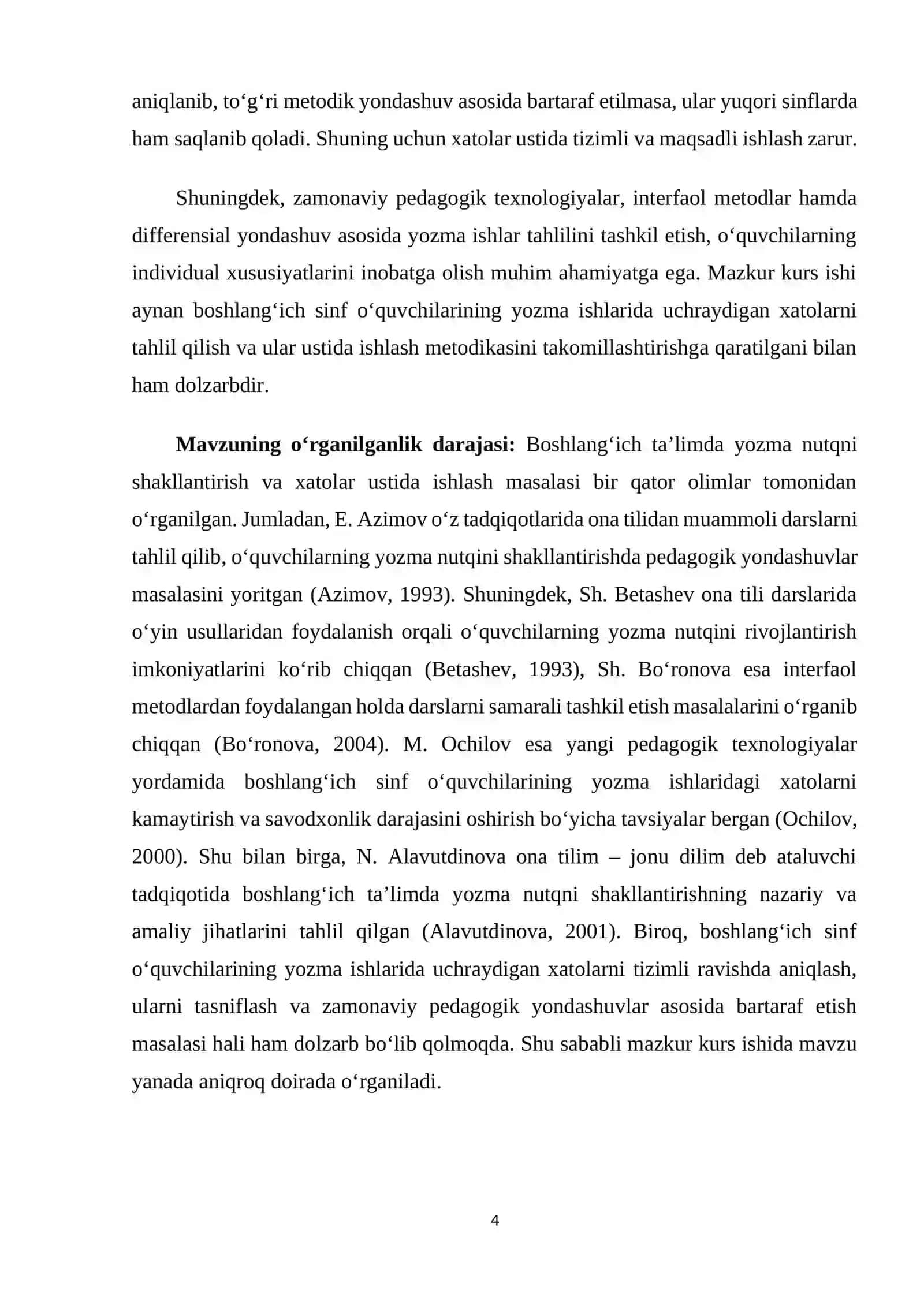 Boshlang‘ich sinf o‘quvchilarining  yozma ishlarida yo‘l qo‘yadigan xatolari ustida ishlash. 4