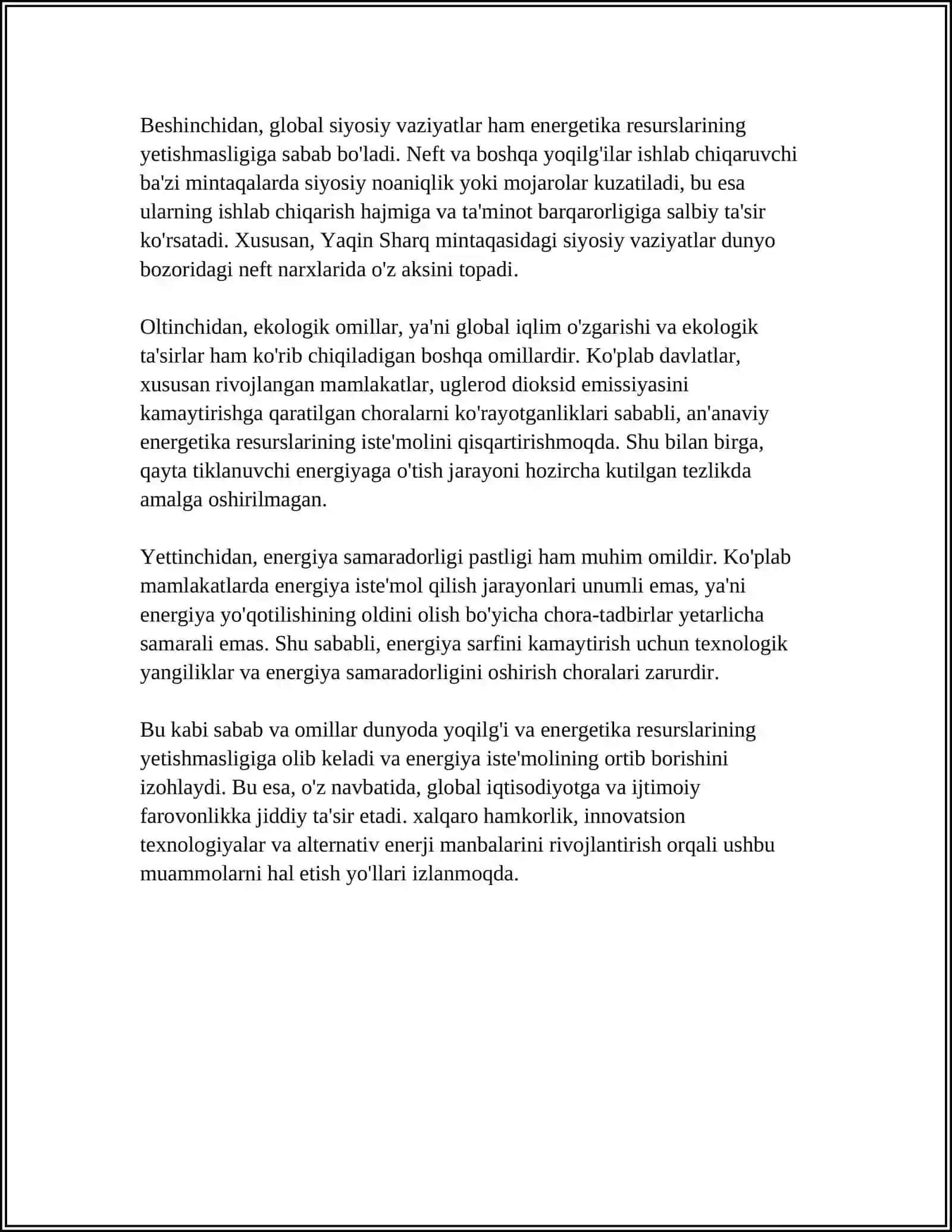 JAHONDA YOQILGʻI ENERGETIKA RESURSLARINING YETISHMASLIGI VA ENERGIYA ISTE'MOLINING ORTIB BORISHI 4