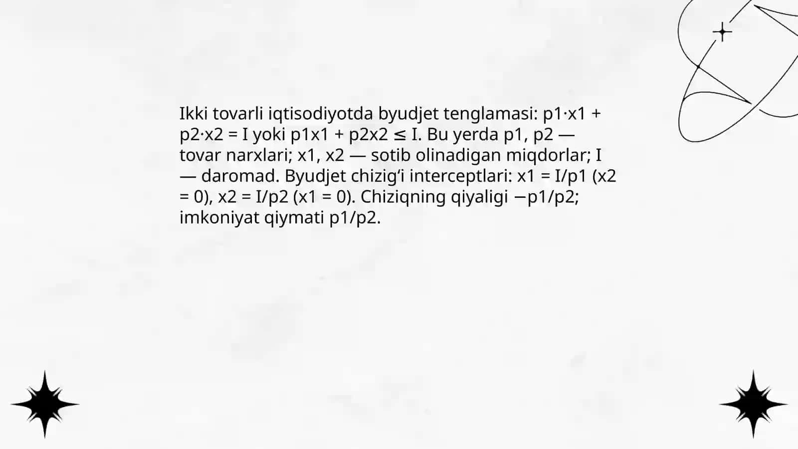 Byudjet cheklanganligi va byudjet tenglamasi 4