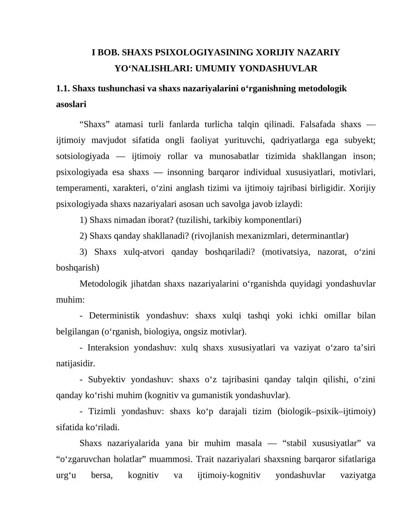 Shaxs Psixologiyasi - I. Umumiy yondashuvlar 4
