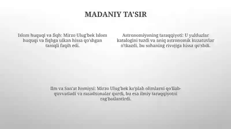 Mirzo Ulug'bek, astronomiya va matematika sohasidagi hissasi bilan mashhur bo'lgan Temuriylar sulolasi hukmdori edi 4