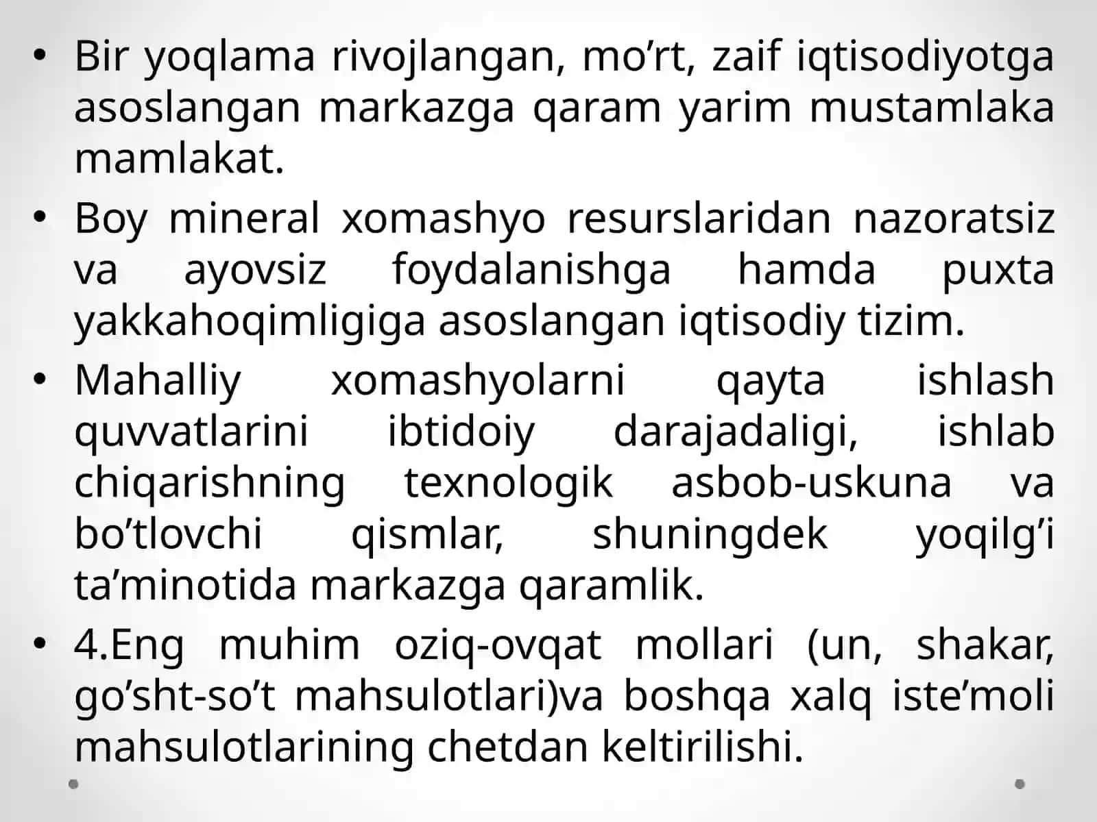 O’ZBEKISTON RESPUBLIKA-SIDAGI MA’MURIY - BUYRUQBOZLIK TIZIMIDAN BOZOR MUNOSABATLARIGA O’TISH DAVRI KONTSEPTSIYASI 4