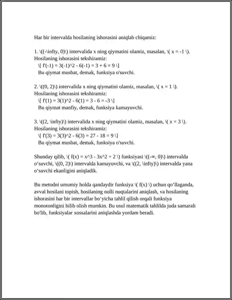 XOSILA YORDAMIDA FUNKSIYALARNI TEKSHIRISH. ROLL, LAGRANJ VA KOSHI TEOREMALARI. LOPITAL QOIDASI 4