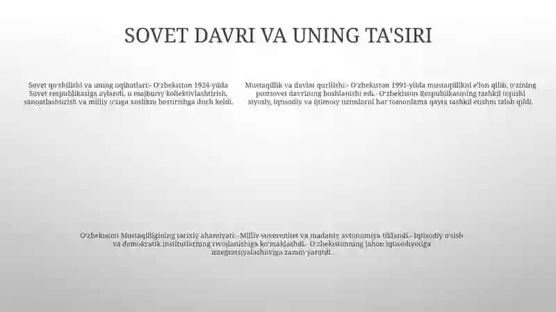 Mustaqil OʻZbekiston Respublikasining Tashkil Topishi Va Uning Tarixiy Ahamiyati 4