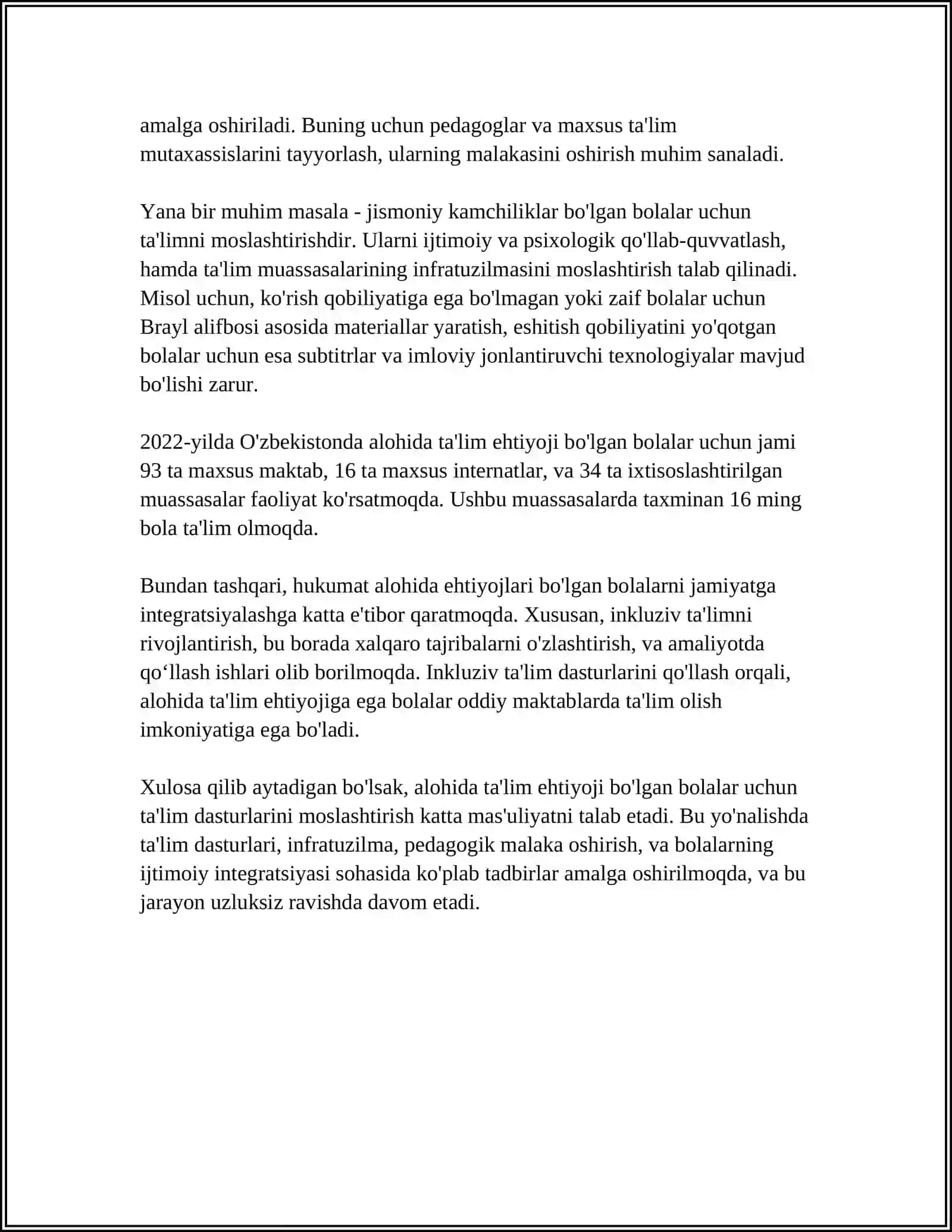 ALOHIDA TA'LIM EHTIYOJI BULGAN BOLALAR UCHUN TA'LIM MUASSASALARI 4