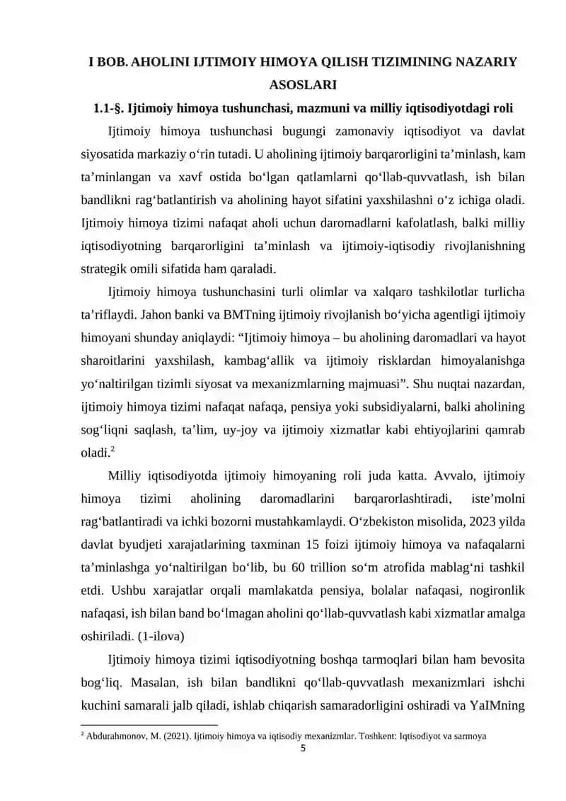 Aholini Ijtimoiy himoya qilish tizimining iqtisodiy mexanizmini takomillashtirish yo‘nalishlari 4