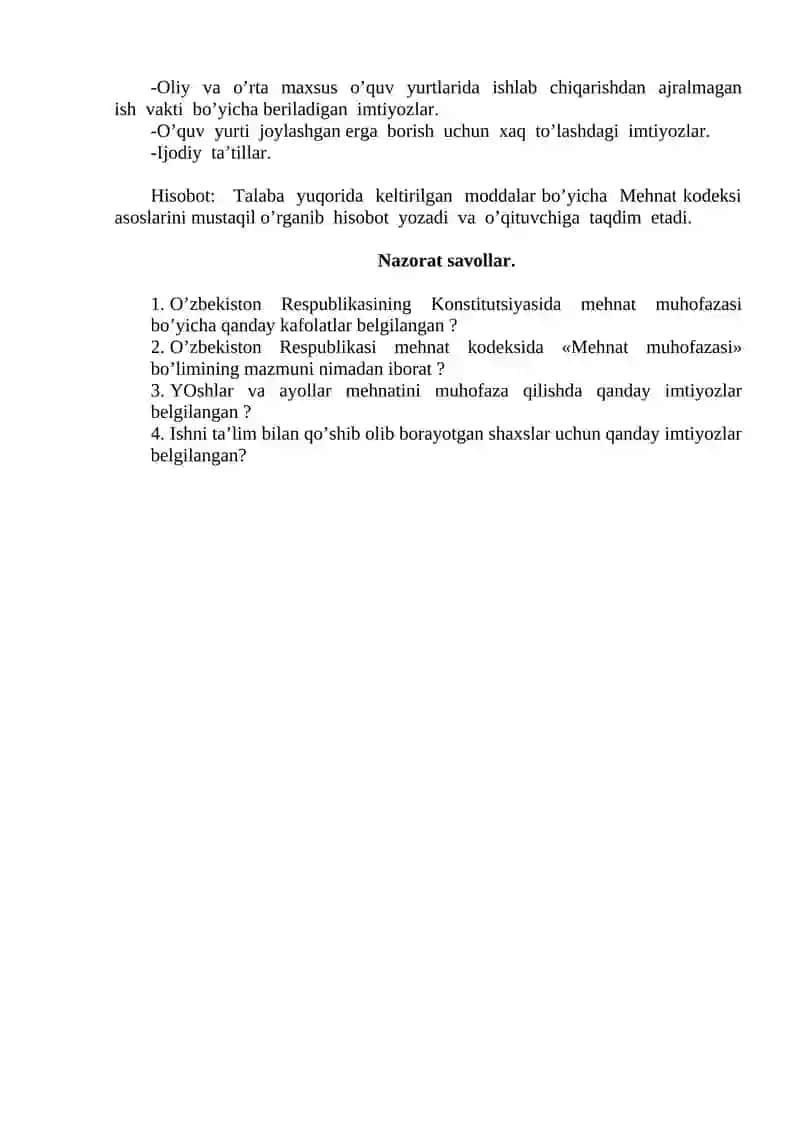 O’zbekiston Respublikasi Mehnat qonunlarida ayollar va yoshlar mehnati 4