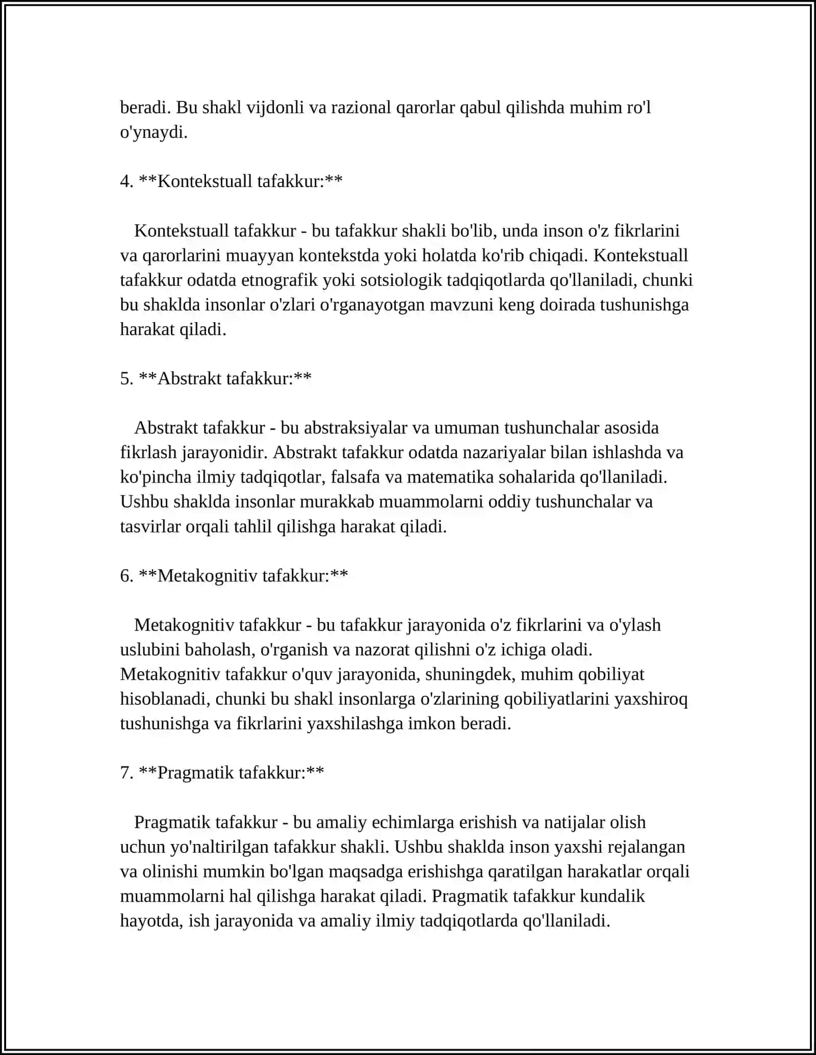 MUSTAQIL ISH Mavzu: TAFAKKURNING MANTIQIY SHAKLLARI VA QONUNLARI 4