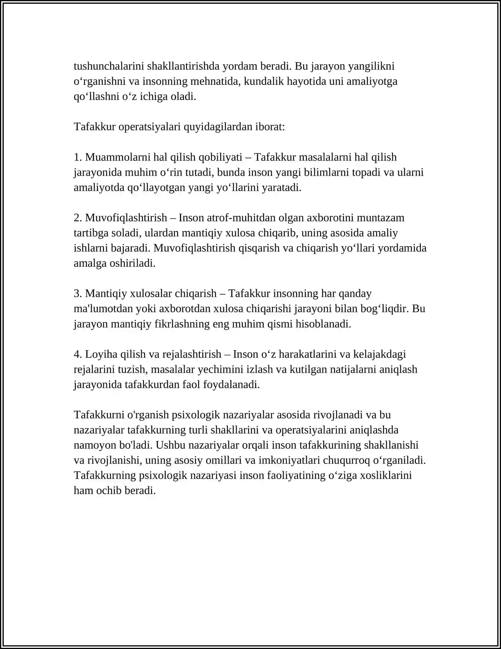 TAFAKKUR BORASIDAGI PSIXOLOGIK NAZARIYALAR.TAFAKKUR OPERATSIYALARI 4