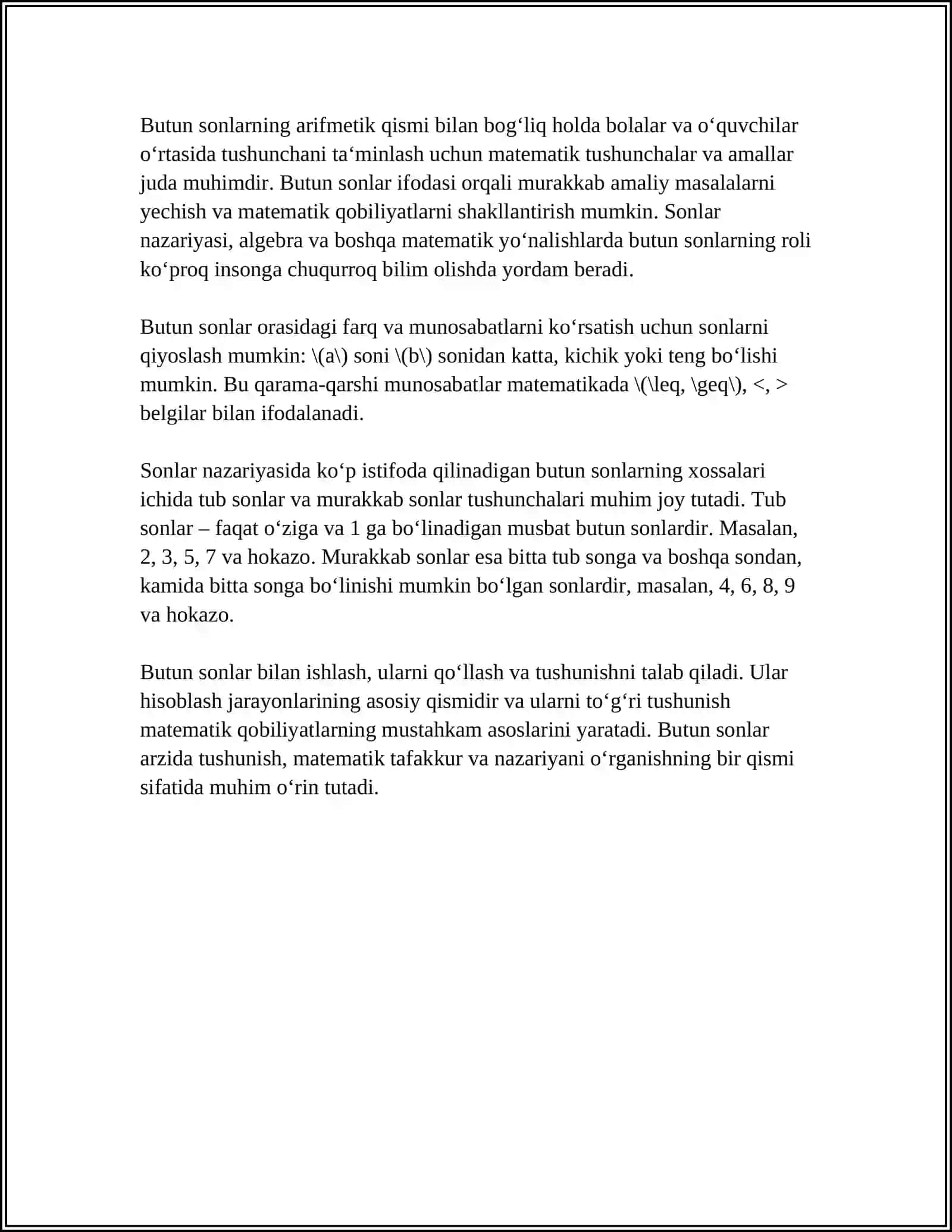 NOMANFIY BUTUN SONLARNI RAQAMLASHGA O'RGATISH METODIKASINING UMUMIY MASALALARI 4
