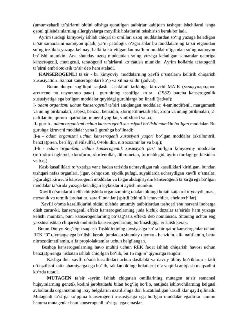 Ishlab chiqarish muhitidagi kimyoviy omillar va davolovchi profilaktik ovqatlanish haqida tushuncha 4