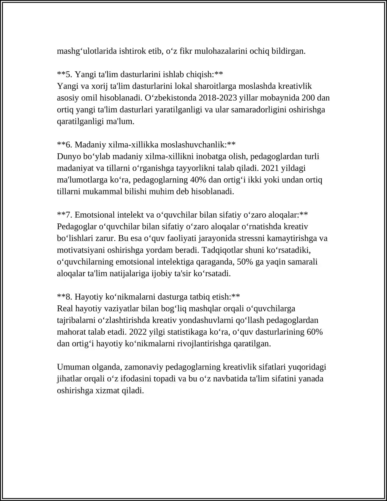 PEDAGOGLARDA ZAMONAVIY KREATIVLIG SIFATLARINI RIVOJLANTIRISH 4