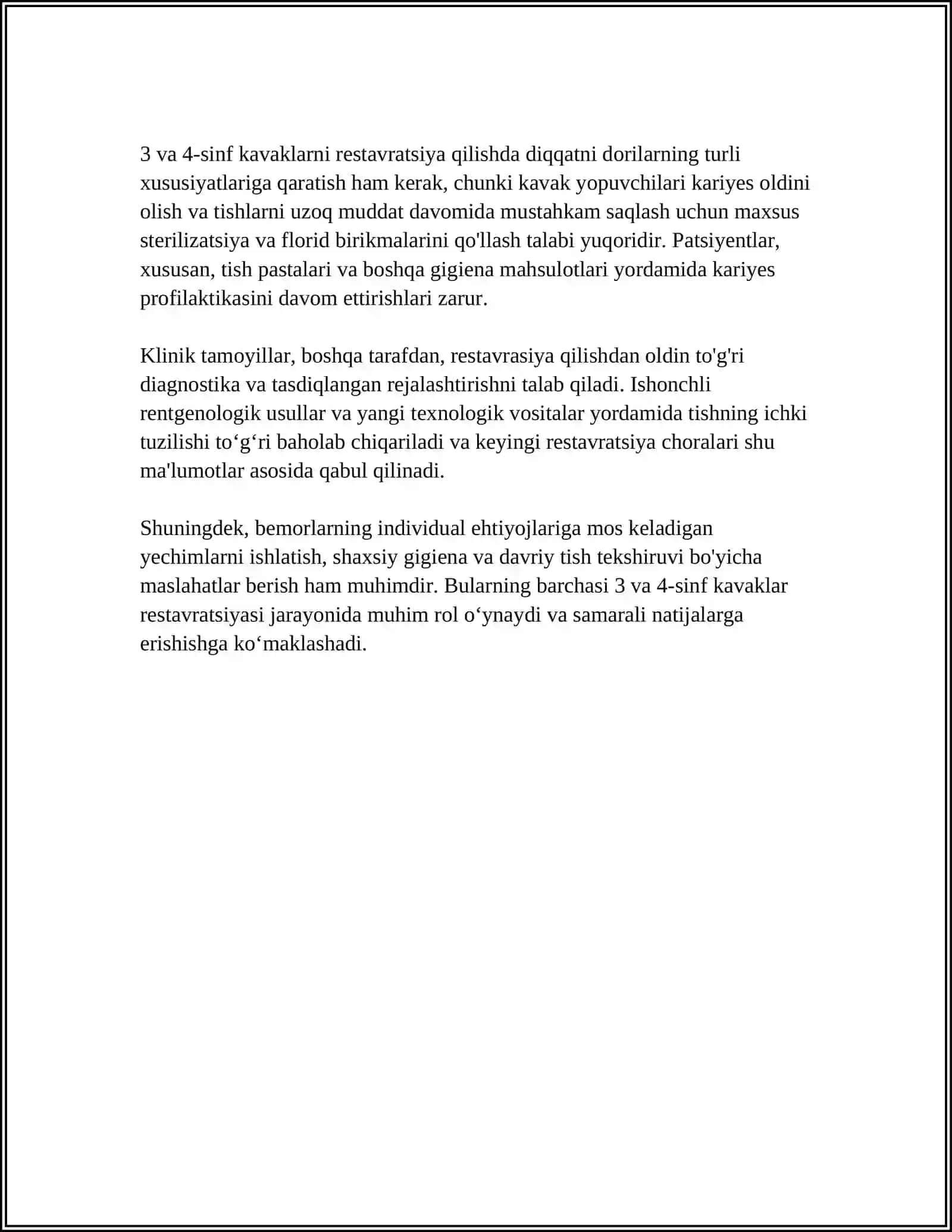 BLEK BÒYICHA 3 VA 4 SINF KARIES KAVAKLARINI RESTAVRATSIYA QILISHNING KILINIK TAMOYILLARI 4