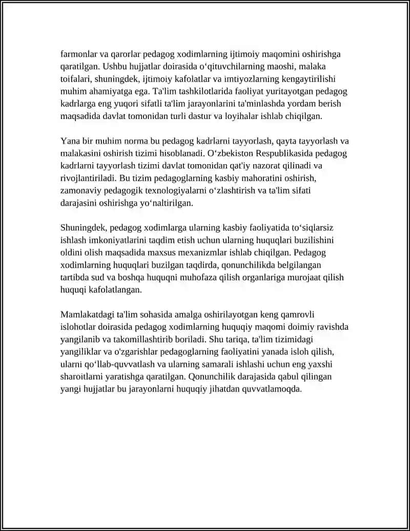 Ta'lim Tashkilotlari Pedagog Xodimlarining Huquqiy Maqomi 4