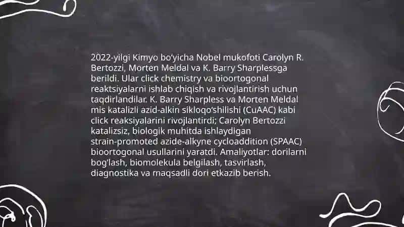 Kimyo sohasida nobel mukofoti sovrindorlari va yutuqlari 4