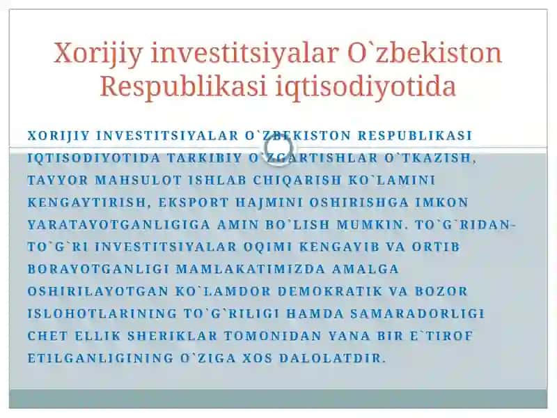 Xorijiy investitsiyalarni jalb qilishni rag`batlantirishning zamonaviy shakl va usullari 4