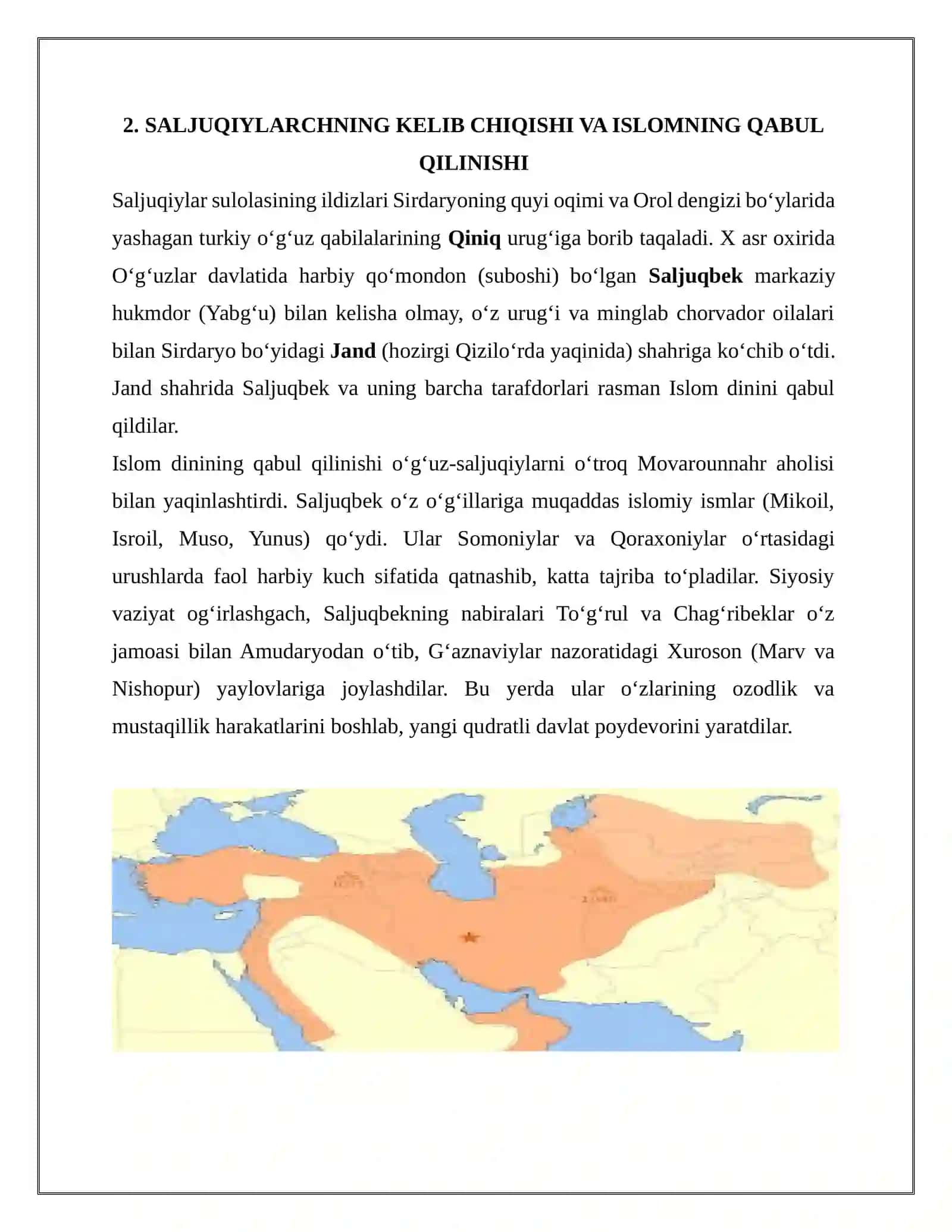 SALJUQIYLAR IMPERIYASI: TASHKIL TOPISHI, HARBIY-SIYOSIY YUKSALISHI VA JAHON GEOSIYOSATIDAGI TARIXIY O‘RNI 4