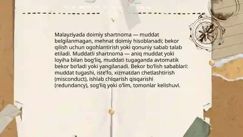 Filippin, Malayziya va Indoneziya mamlatlarida mehnat shartnomasi va uning bekor boʻlish sabablari 4