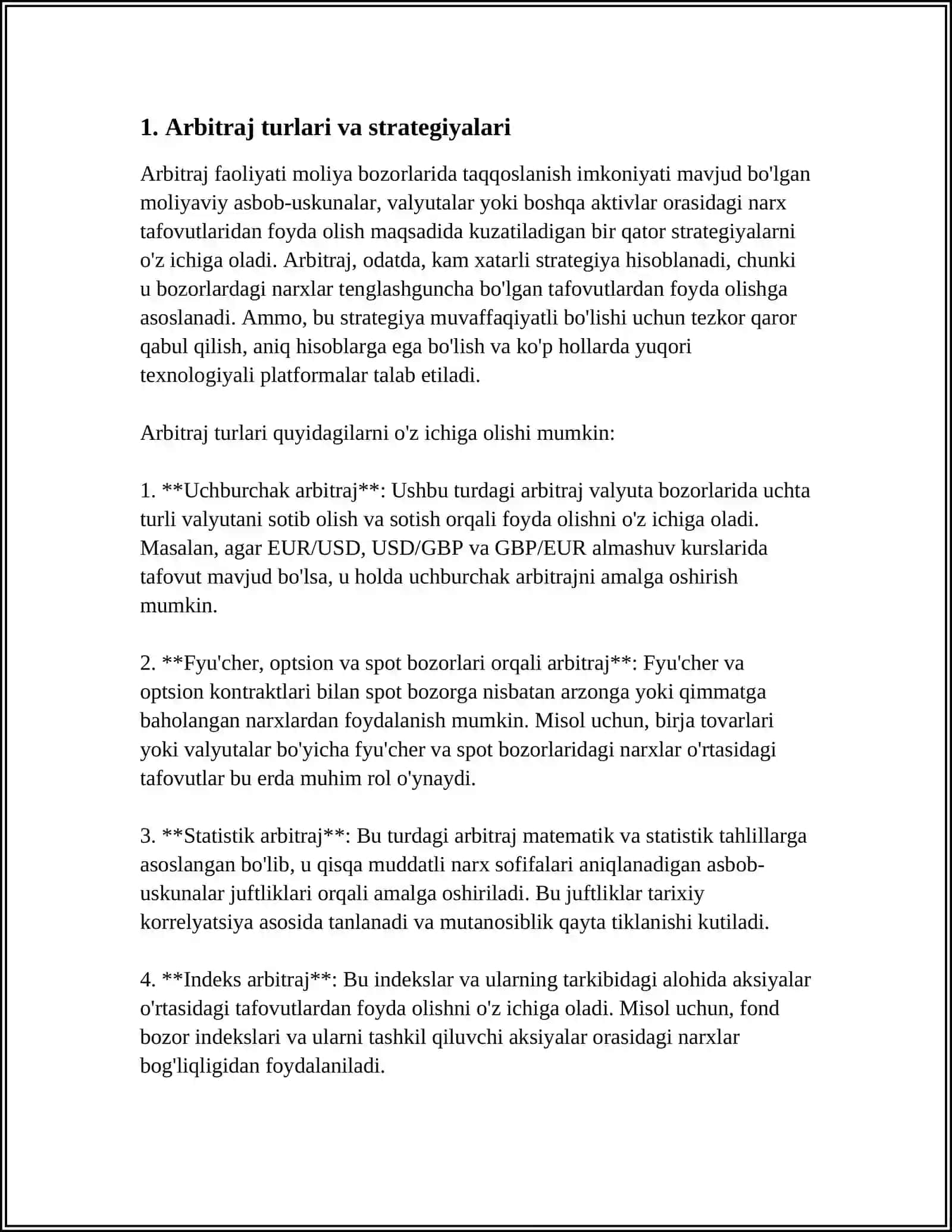 Arbitraj turlari va strategiyalari 4