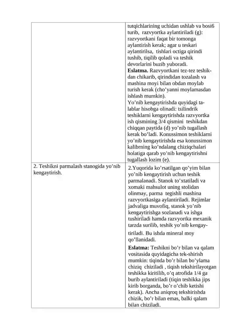 Teshiklarni zenkovkalash, zenkerlash va yo’nib kengaytirish 4