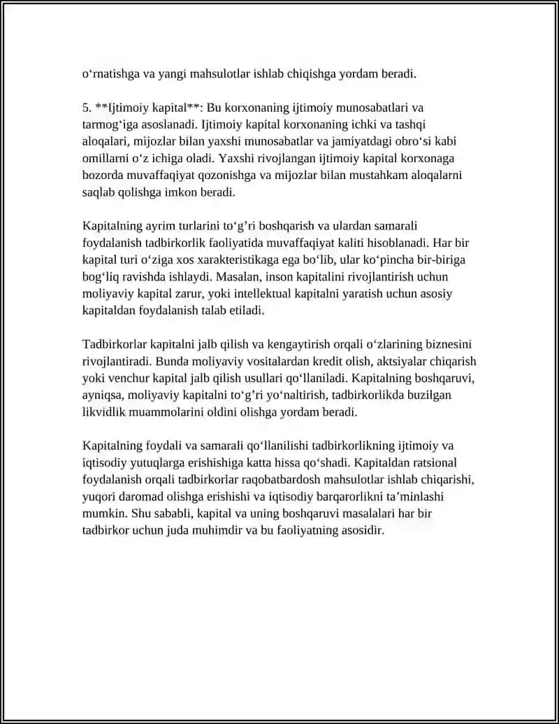 TADBIRKORLIK FAOLIYATI VA KAPITAL 4