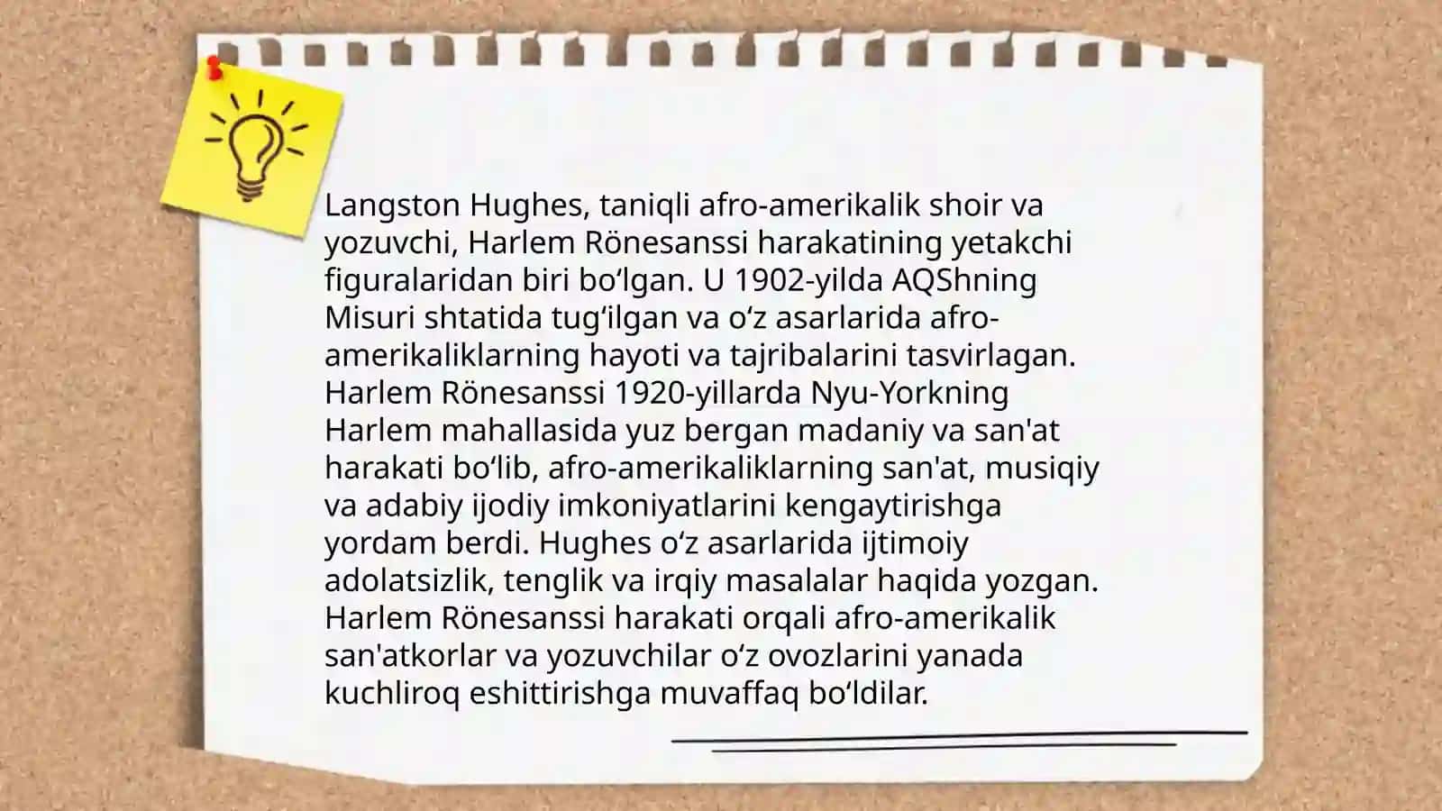 Lengston Hyuz "Rahmat sizga, xonim!" (6-sinf adabiyot darsligi asosida) 4