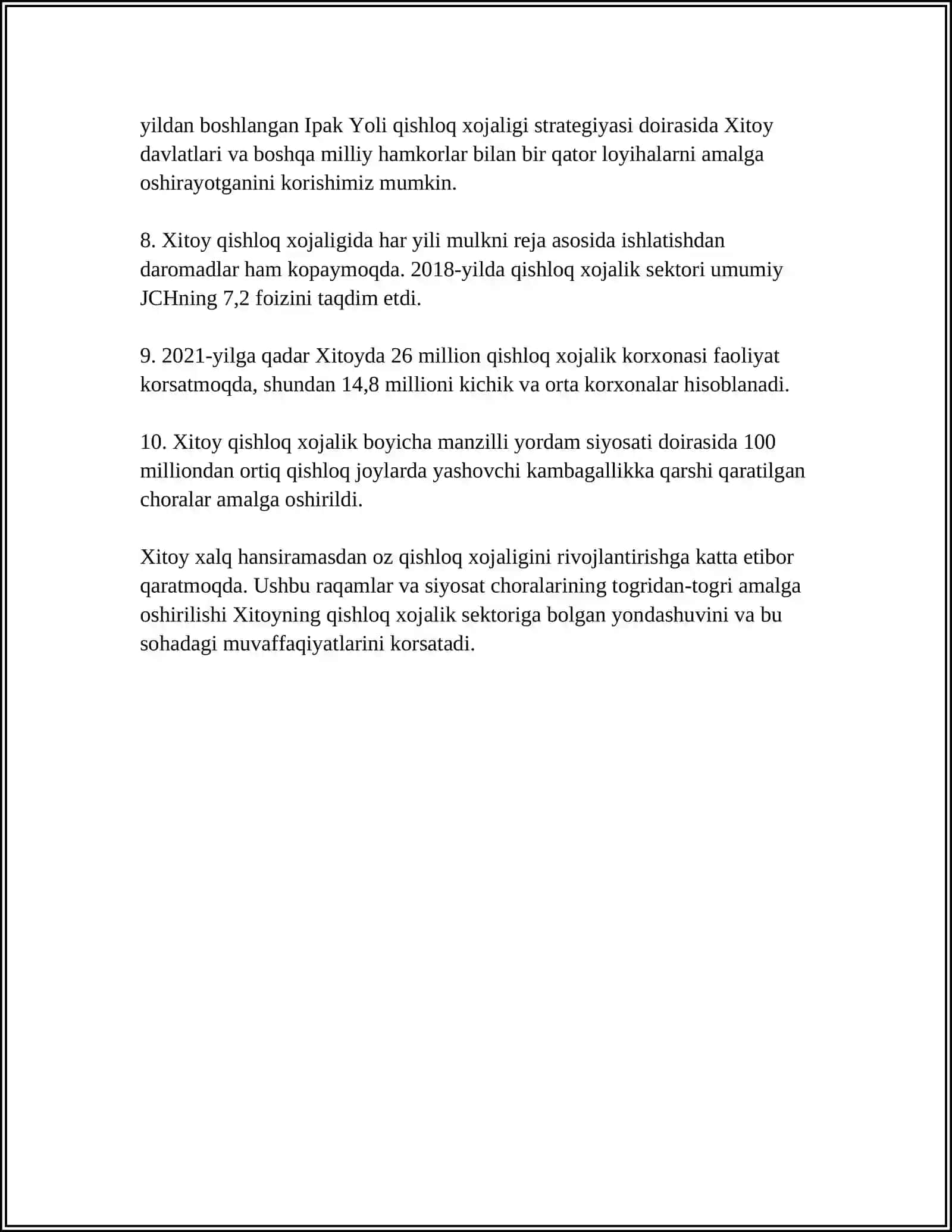 XITOY XALQ RESPUBLIKASI QISHLOQ XO'JALIGI IQTISODIYOTI 4
