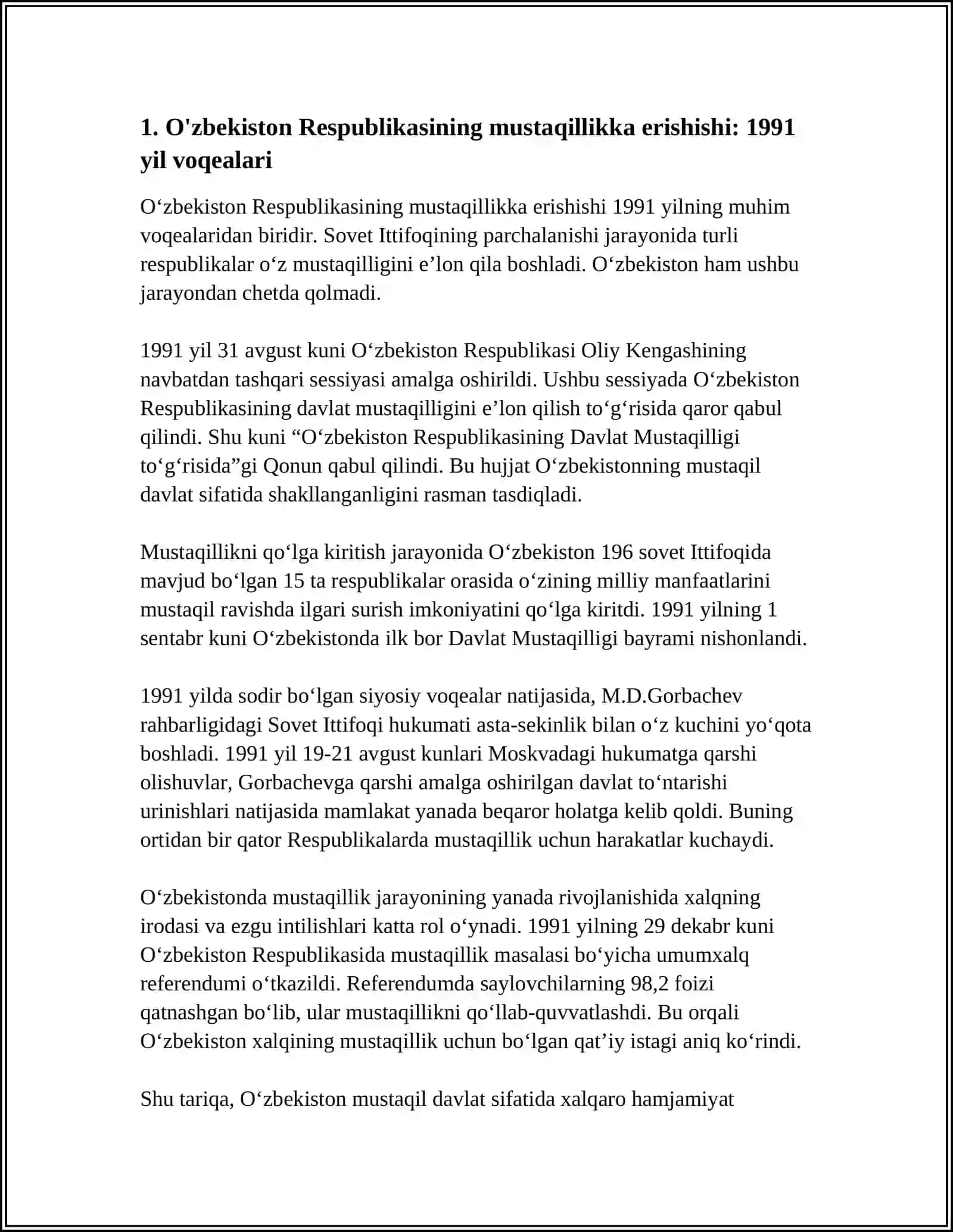 ÒZBEKISTON RESPUBLIKASINING TASHKIL TOPISH VA UNING TARIXIY AHAMIYATI 4