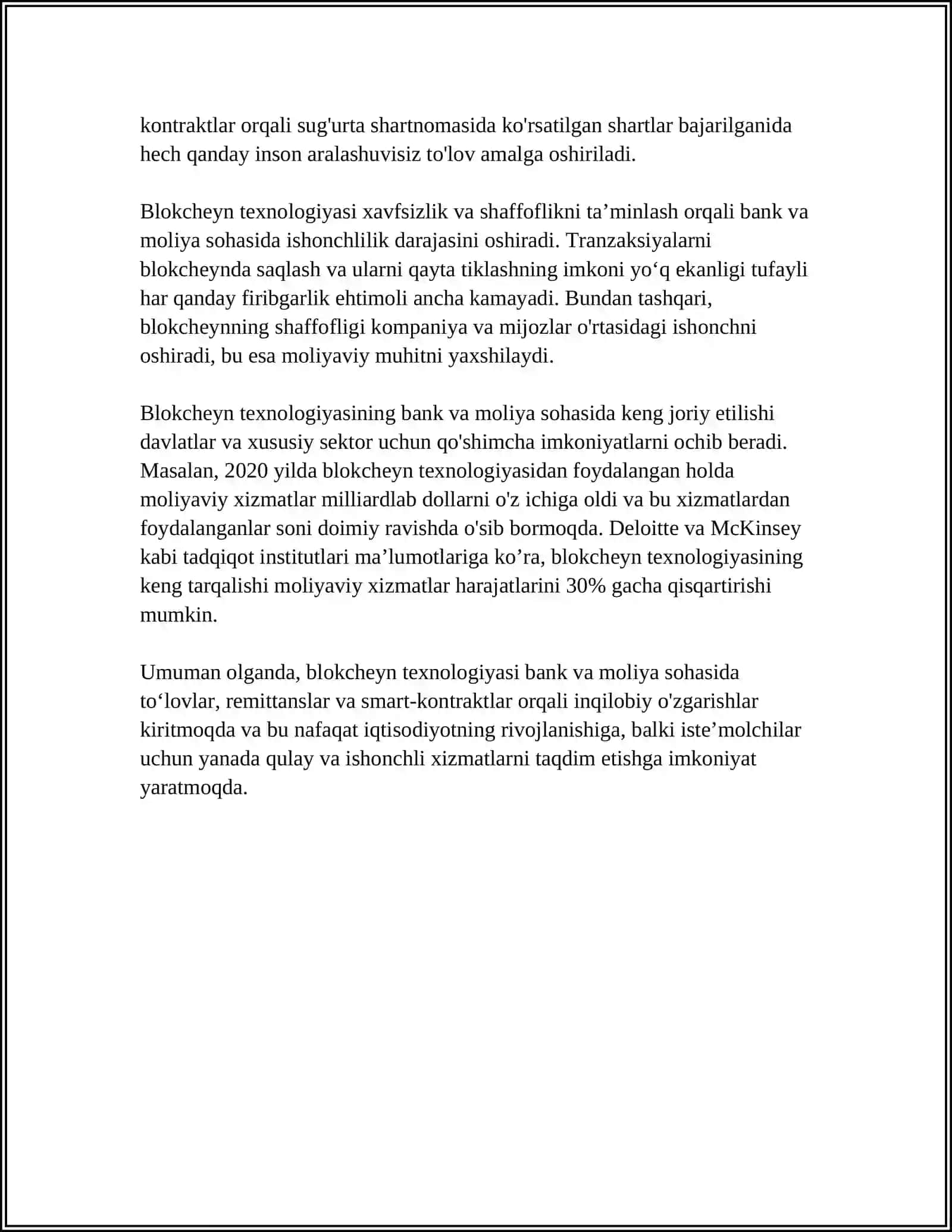 MILLIY IQTISODIYOTNI TURLI SOHALARIDA BLOCKCHAIN TEXNOLOGIYASIDAN FOYDALANISH YOʻLLARI 4