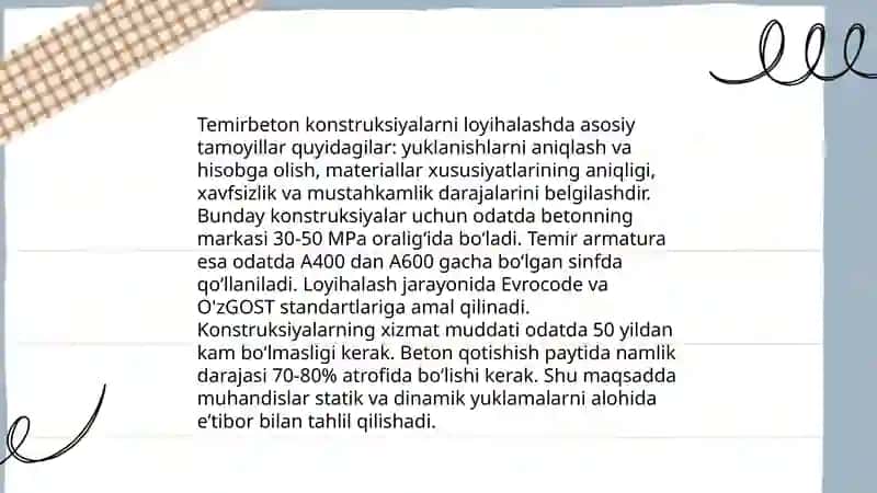 Temirbeton va tosh konstitutsiyasi fanidan Ko‘p qavatli binolar konstruksiyalarini loyihalash va hisoblash 4