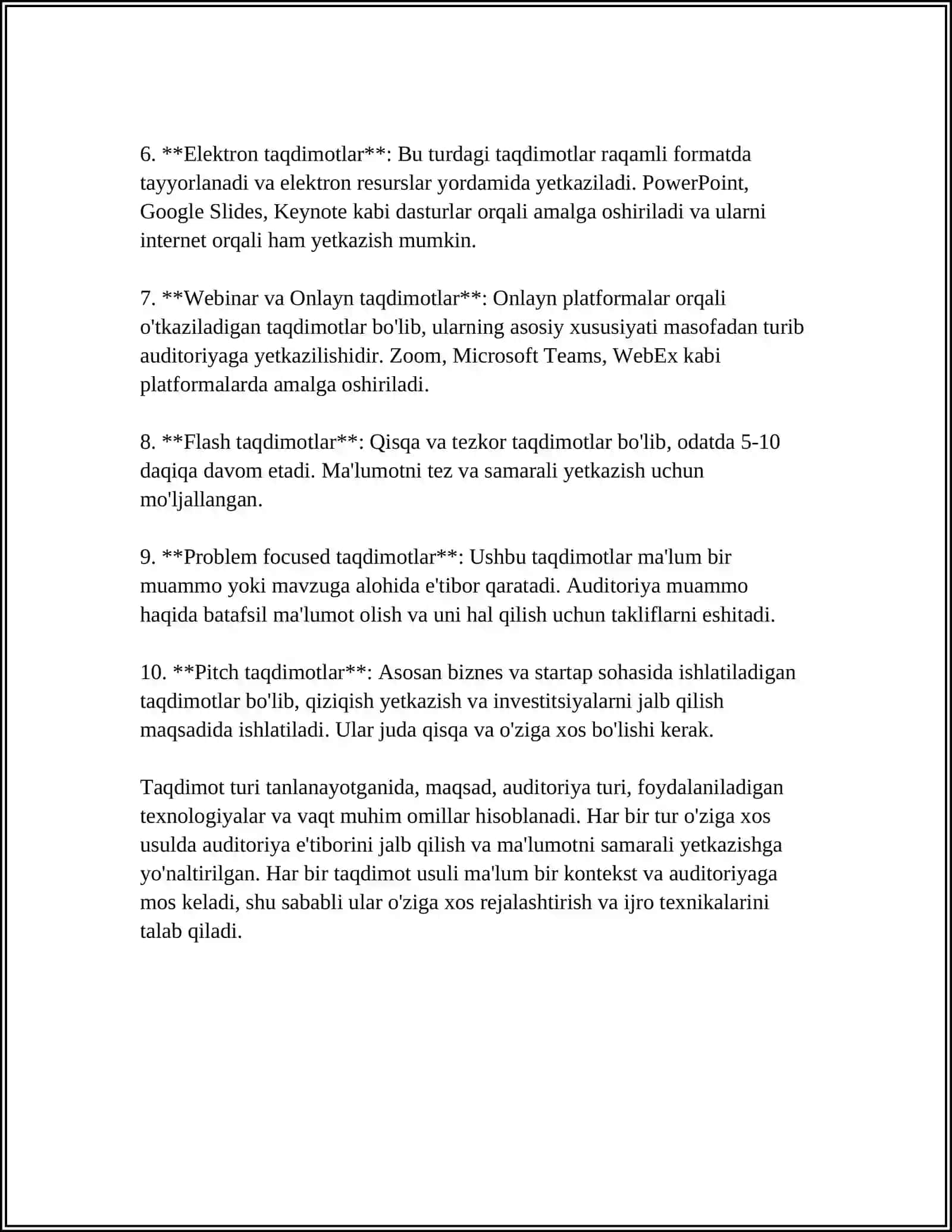 TAQDIMOTNING ASOSIY VAZIFALAFI VA KO'NIKMALARI 4