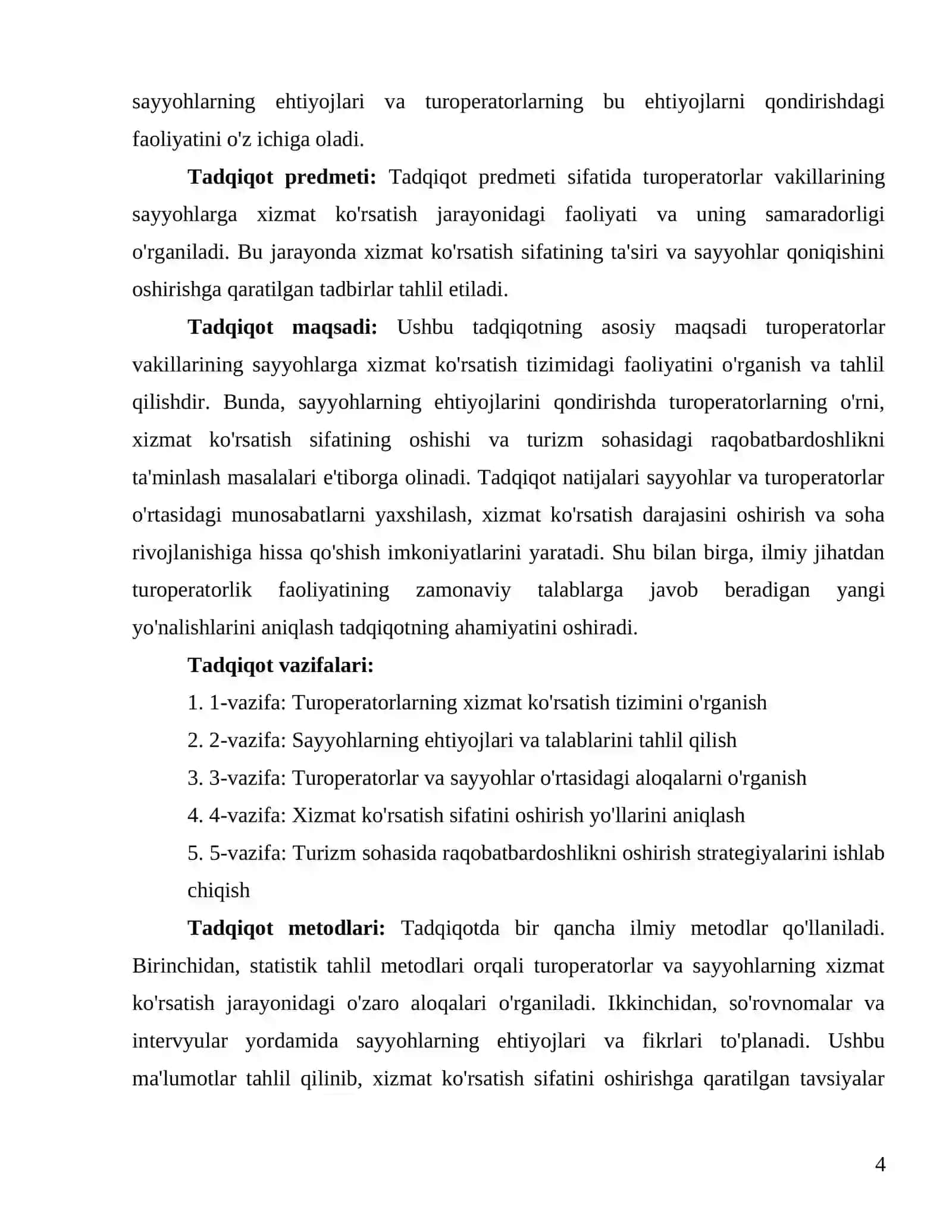 Turoperatorlar vakillarining sayyohlarga xizmat ko'rsatish tizimidagi ishlarining ahamiyati 4
