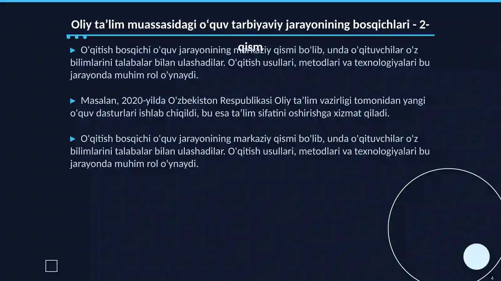 Oliy taʼlim muassasidagi oʻquv tarbiyaviy jarayonining bosqichlari 4