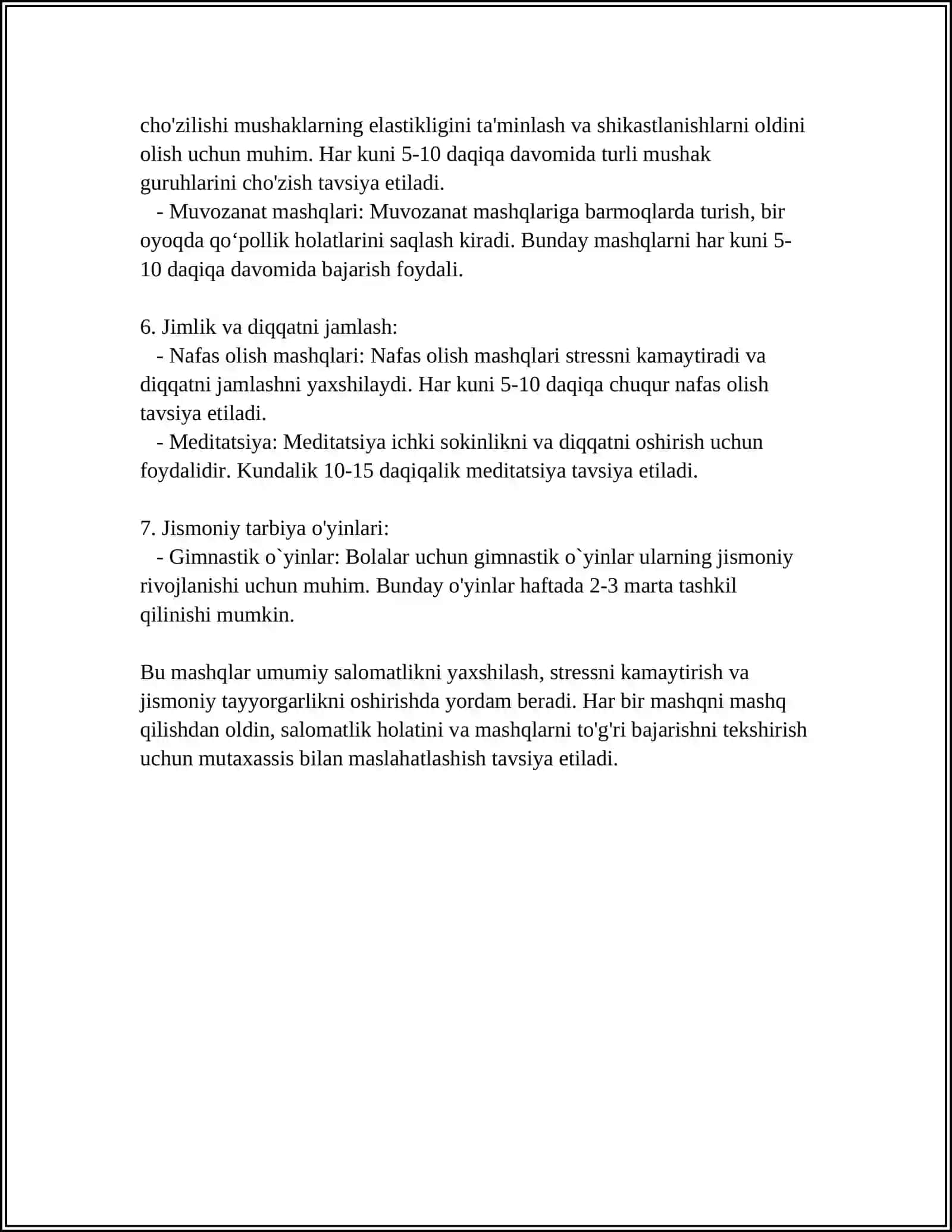 GIMNASTIKA: DASTAKLI OTDA BAJARILADIGAN MASHQLAR 4