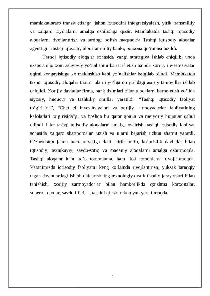 O’zbekistonda tashqi savdo geografiyasining sifat jihatidan o’zgarib borishi 4