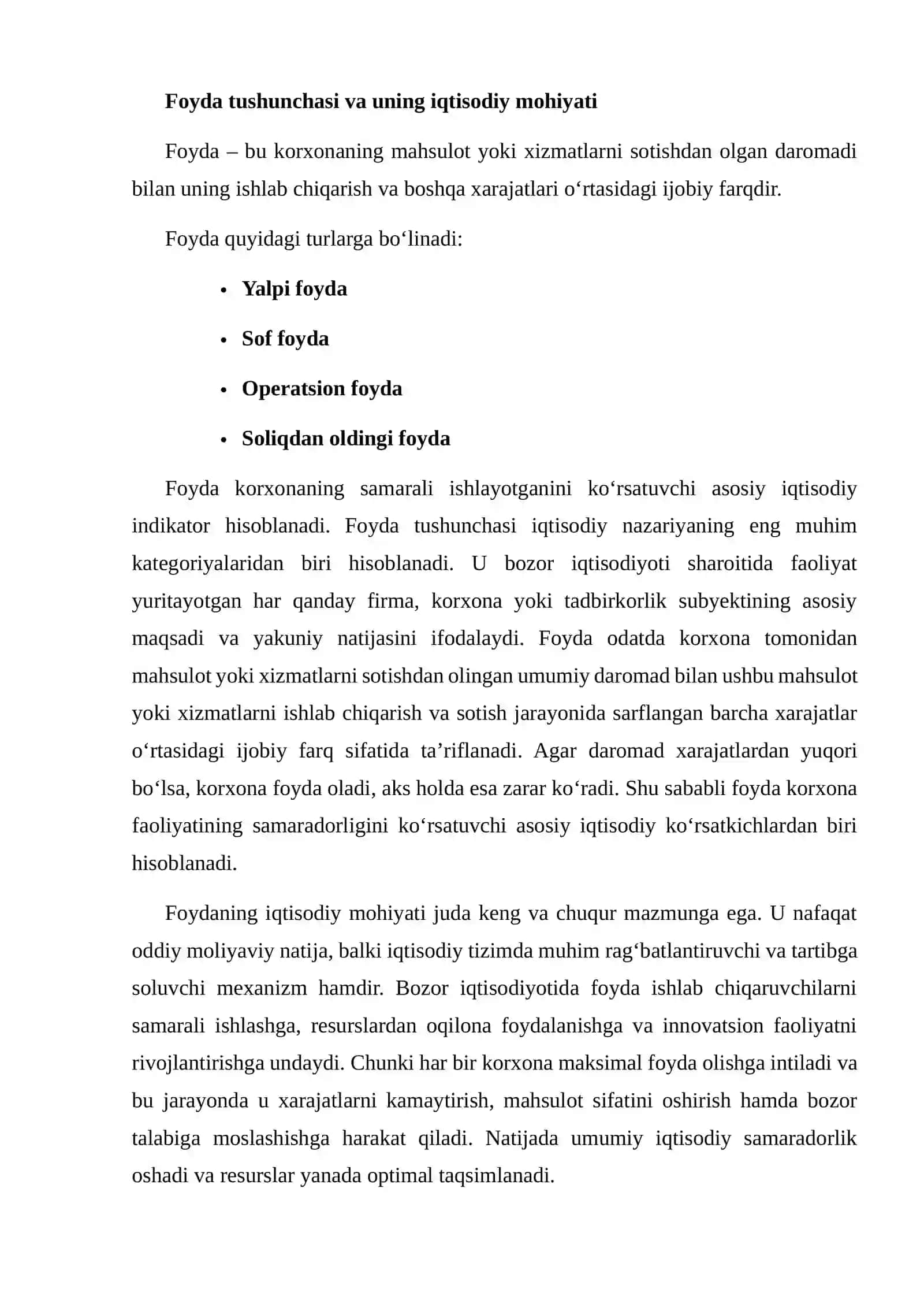 FIRMALARNING XO‘JALIK FAOLIYATIDA FOYDANING ROLI VA AHAMIYATI 4
