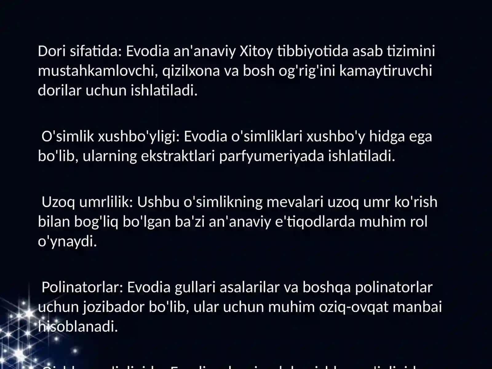 Evodiya o‘simligining dorivorligi va xususiyatlari 4