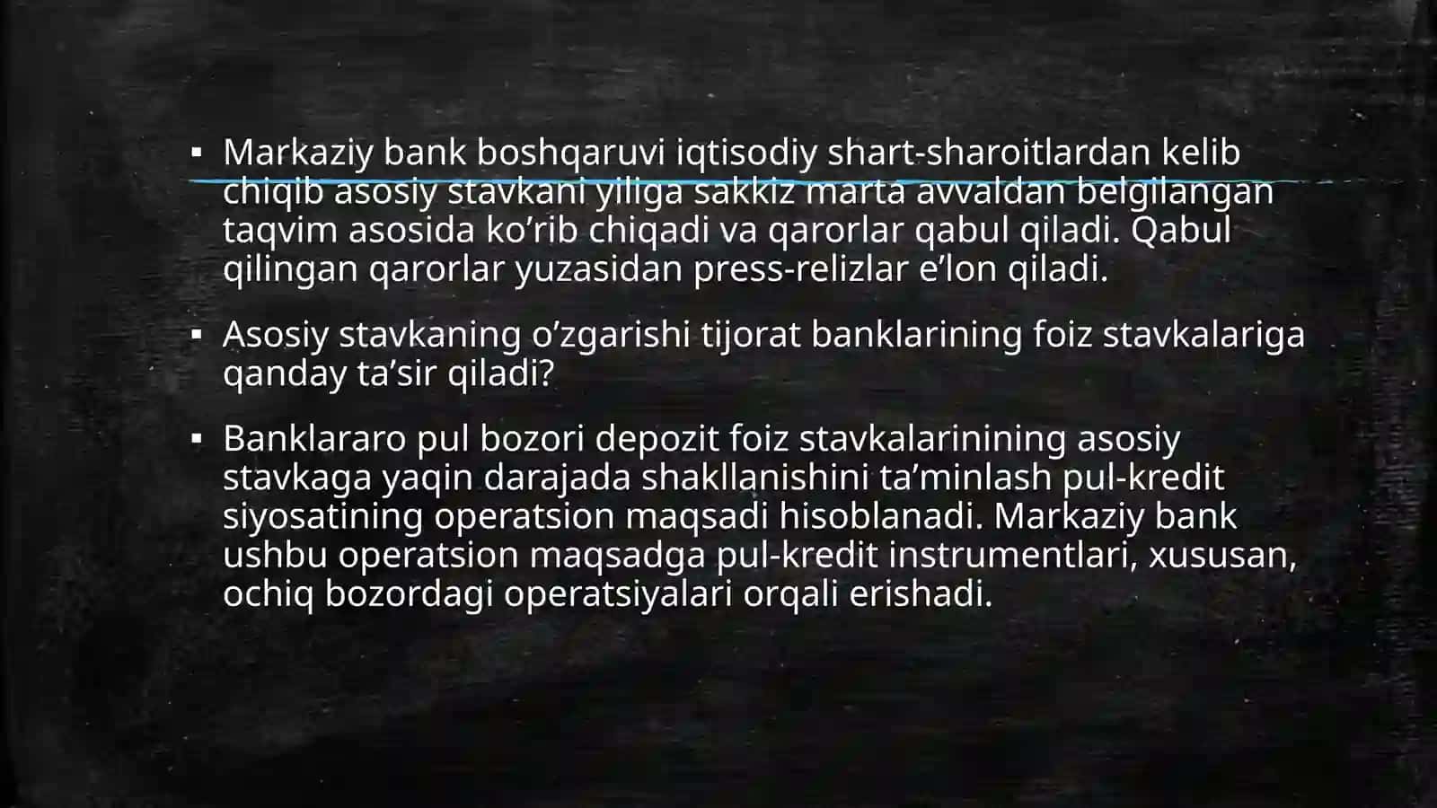 Foiz stavkalari tartibga solishda Markaziy bank funksiyalari 4