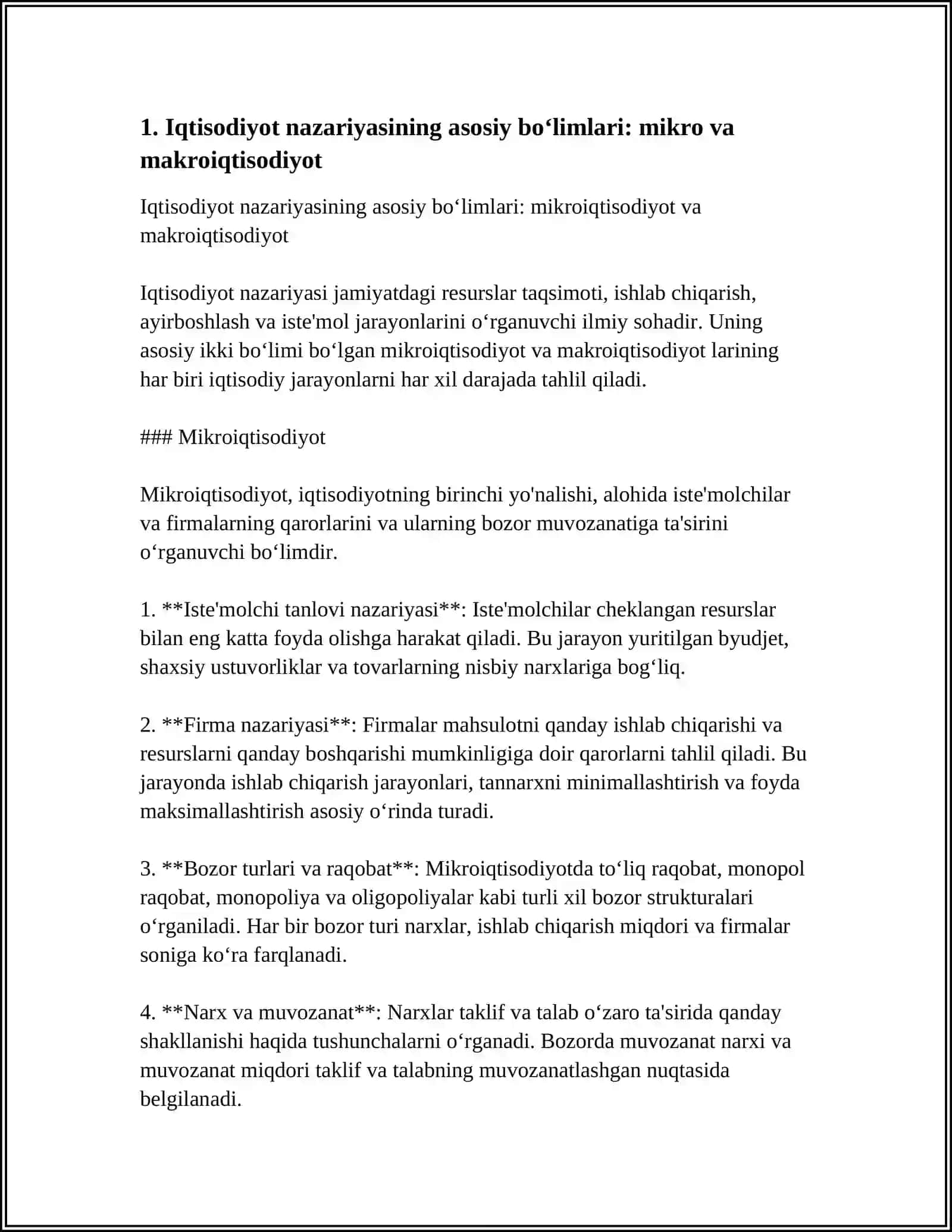 IQTISODIYOT NAZARIYASINING ASOSIY BO‘LIMLARINI SANANG 4