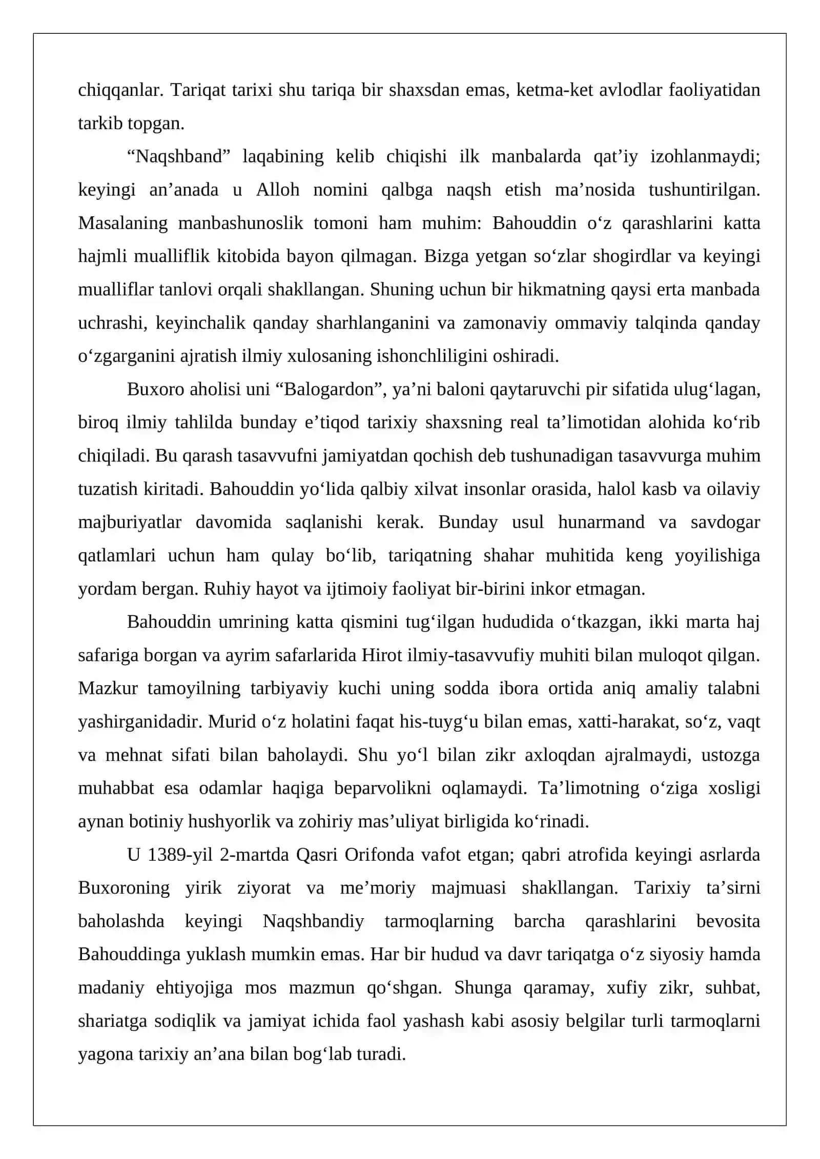Xoja Bahouddin Naqshband (1318–1389) ta’limotining o‘ziga xos jihatlari 4