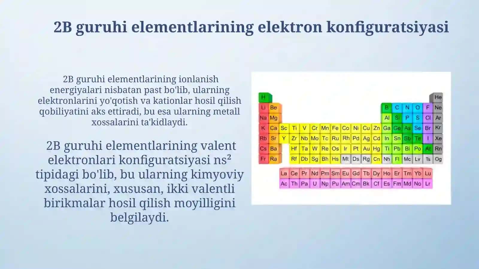 Davriy sistema 1-b va 2-b guruh elementlari 4