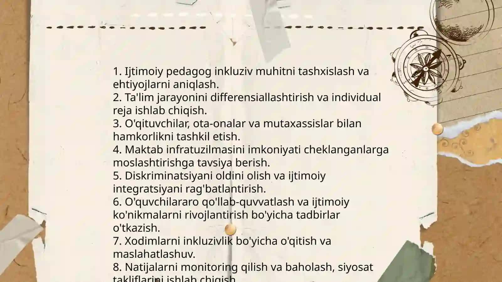 Inklyuziv talim tizimida faoliyat kursatuvchi recurs òqtuvchi vaijtimoiy pedagogni vazfalari va maqsadlari 4