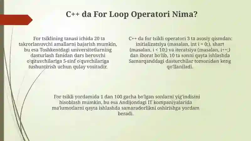 C++ tilida for takrorlash operatori 4
